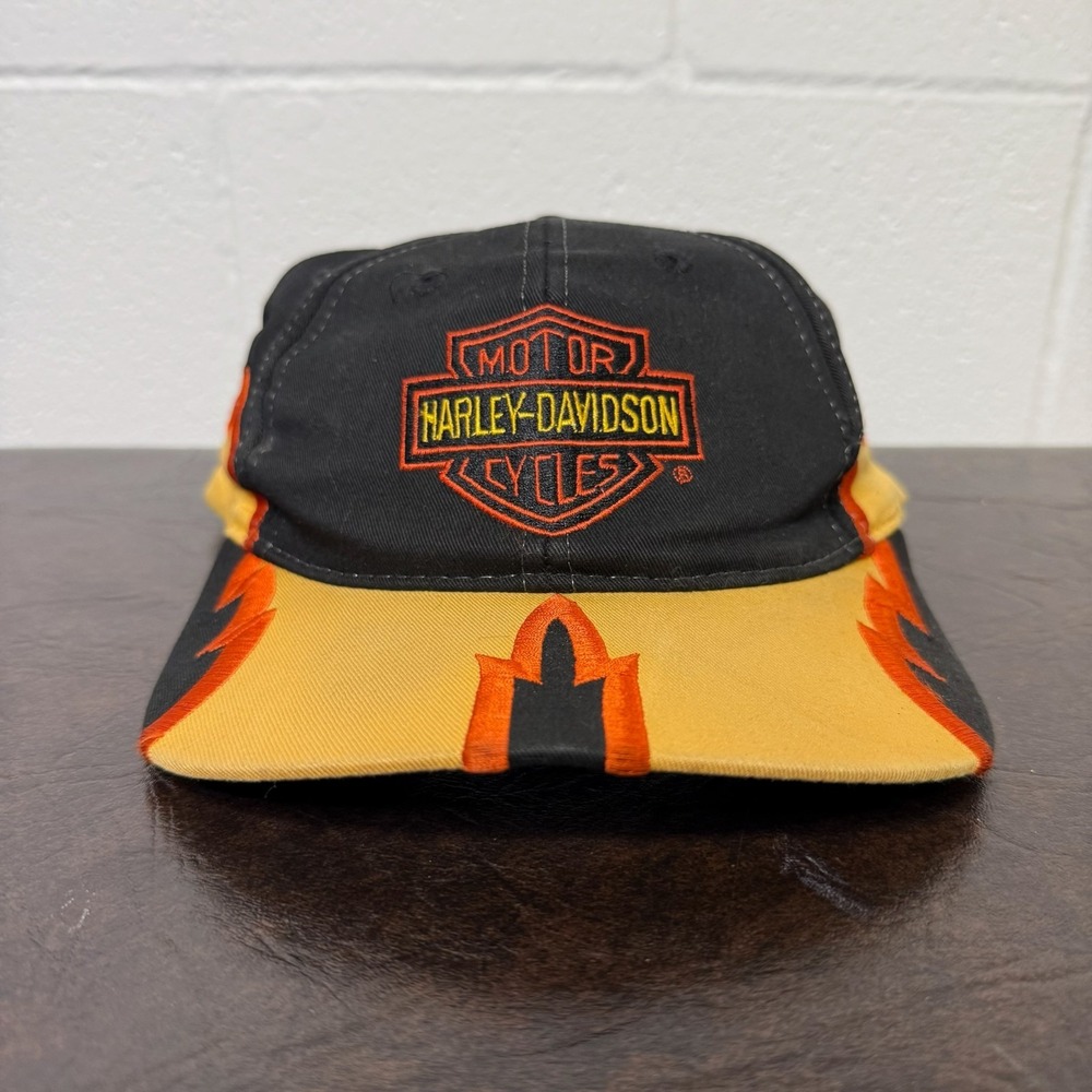 Rare Vintage 1980's Harley Davidson Motorcycles Aztec Orange Snapback Hat Cap